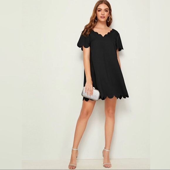 SHEIN Dresses & Skirts - NWOT SHEIN scalloped black loose shift dress